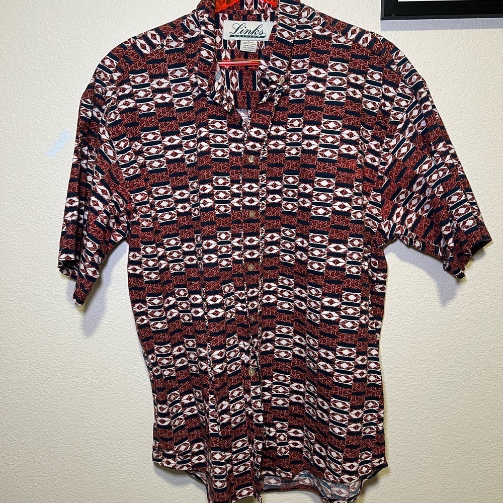 Link Red and Blue Casual Button Down Shirt Geometric Pattern